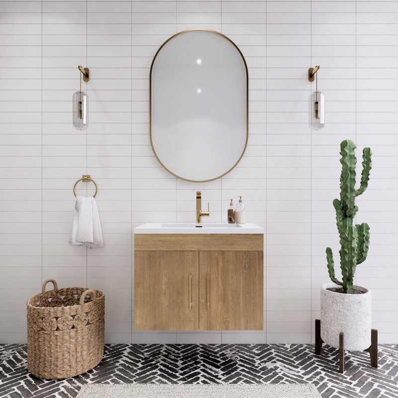 Topi 29.53'' Single Bathroom Vanity with Acrylic Top, Teak Oak