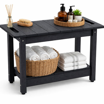 Banc de douche imperméable 24 po, tabouret de douche toutes saisons, capacité de poids de 400 lb, pieds antidérapants, noir