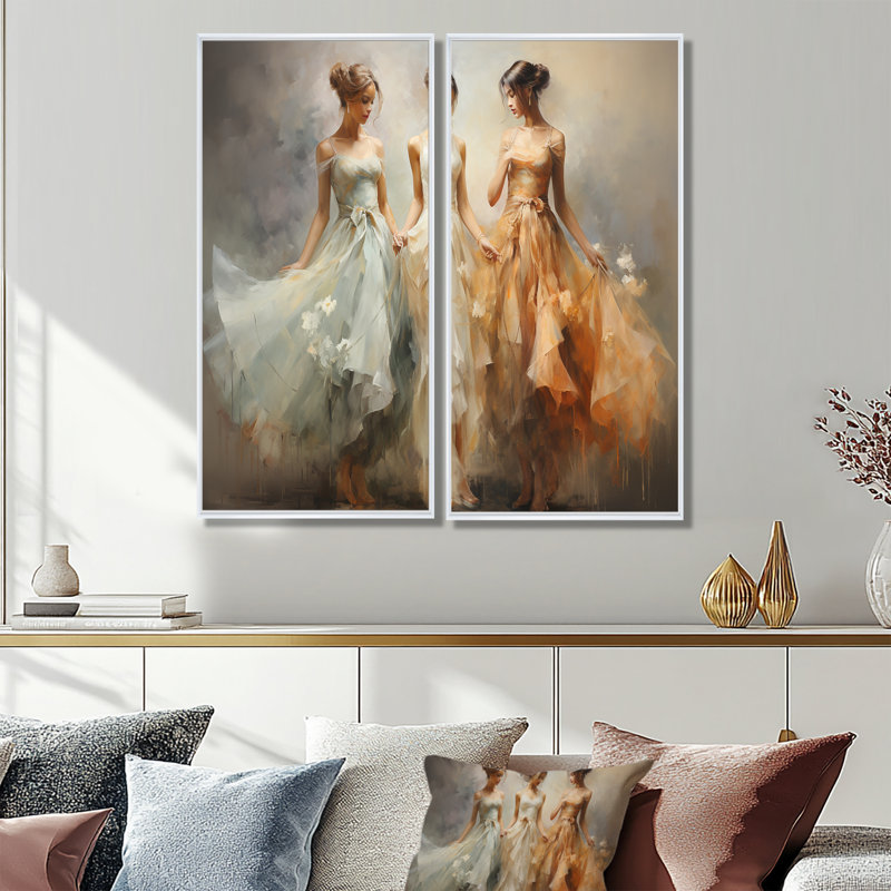 Dance ethereal Grace II - ensemble de 2 impressions sur toile modernes, 32" H x 32" W, Impression encadrée flottante, White