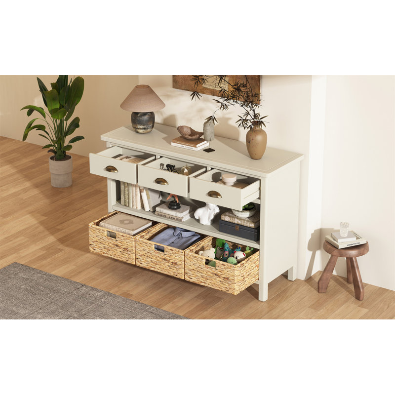 Console rétro avec 3 tiroirs de rangement, Blanc antique