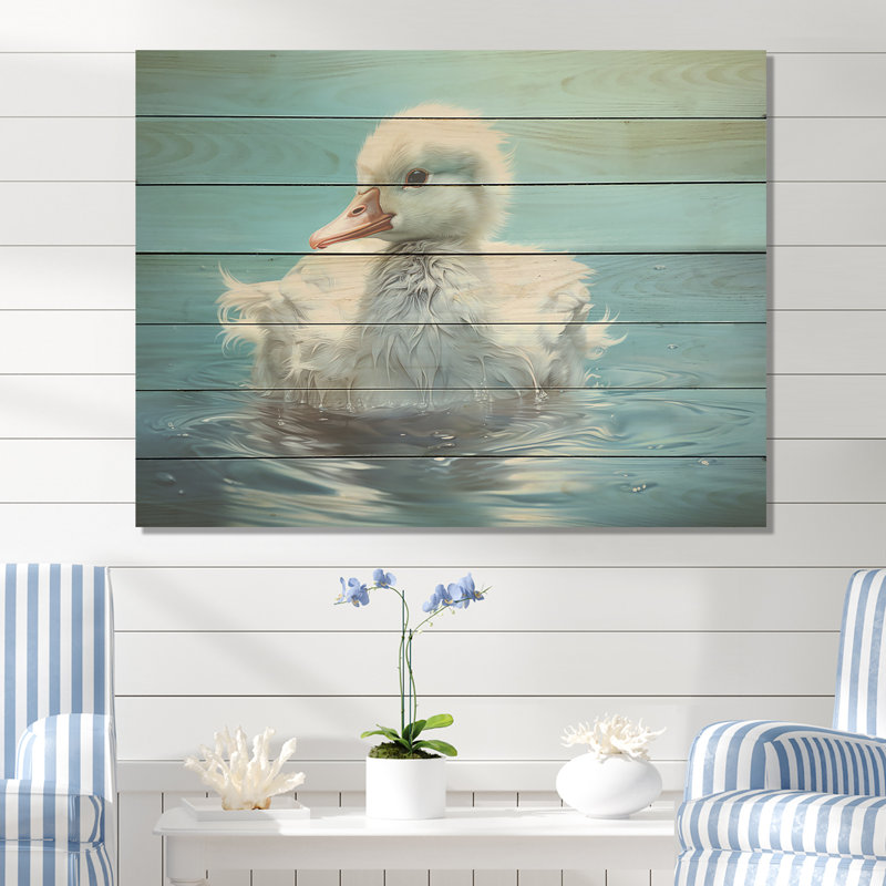 «Blue Duck Swim II» bleu et blanc - animal canard sur bois, H 10 po x l 20 po