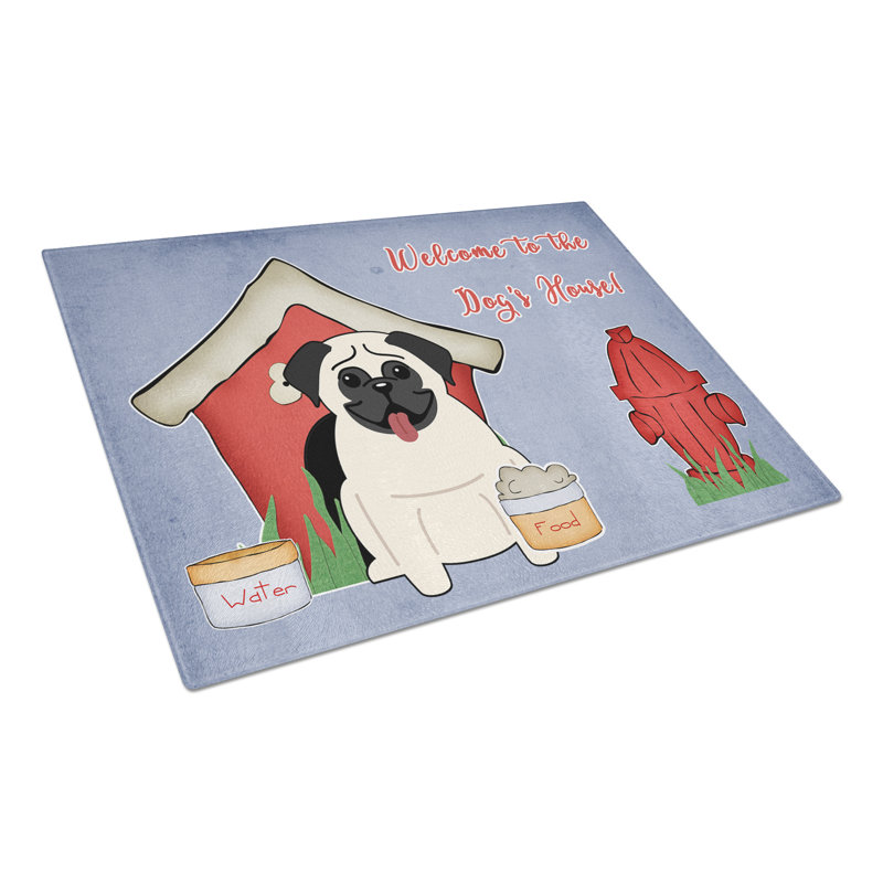 Caroline's Treasures Dog House Glass Pug Cutting Board, Cream