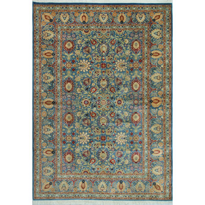 Tapis pak-persan Beste fait à la main - bleu clair - rouge, 6 pi 1 po x 9 pi 1 po
