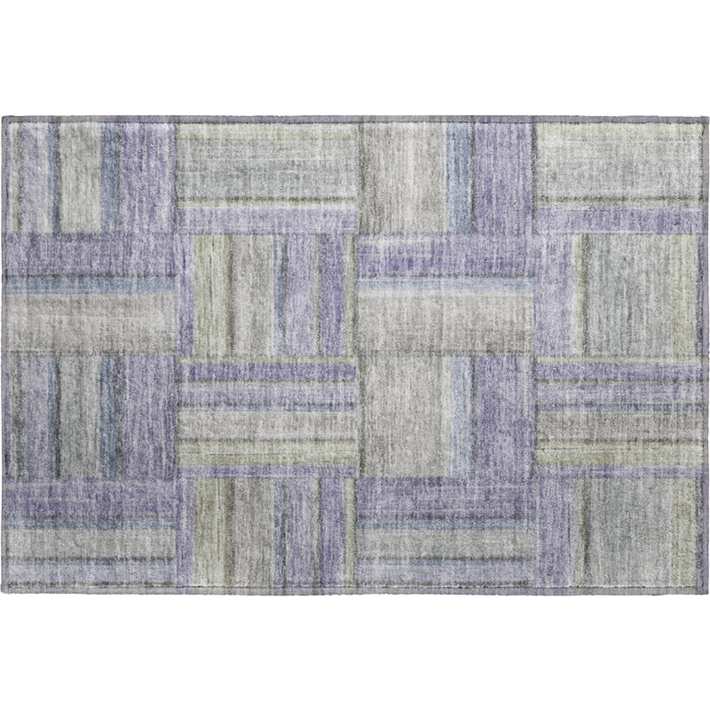 Premium Machine Washable Mayfield AMF2285 Geometric Rug, 1'8" x 2'6", Purple