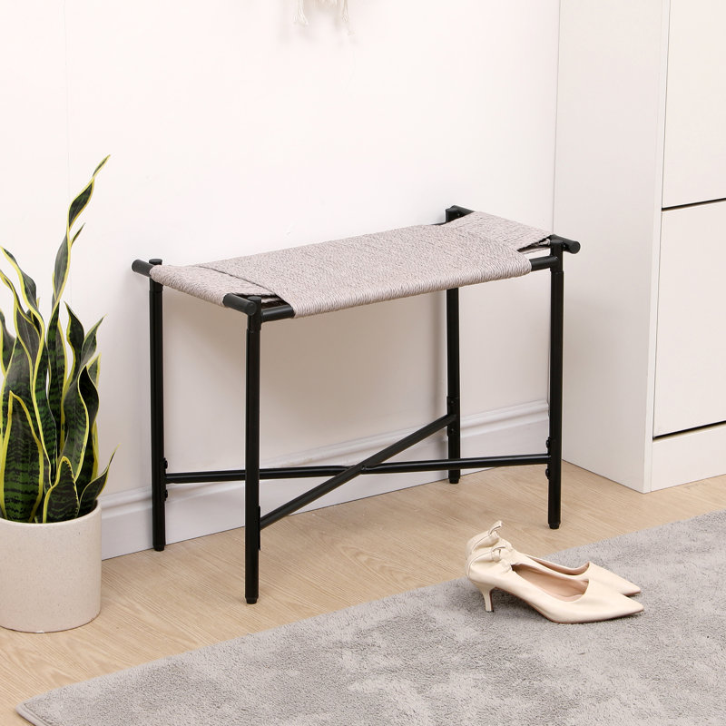 Repose-pieds de style boho avec cadre en métal et tabouret multifonctionnel noir, Corde en papier gris