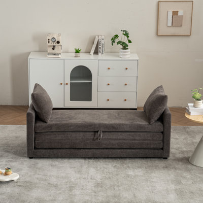 Azareu Boneless Convertible Sofa Bed, Modern Loveseat Sleeper with Pull Out Bed, Folding Floor Couch with 2 Pillows