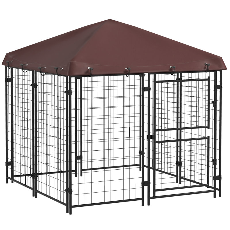 Chenil d'extérieur pour chien 7,8 'x 6' avec housse imperméable, Brun