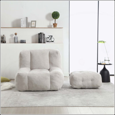 Fauteuil à billes Fluffy avec Rupert et repose-pieds, très confortable pour les adultes, meubles de salon et de chambre à coucher modernes