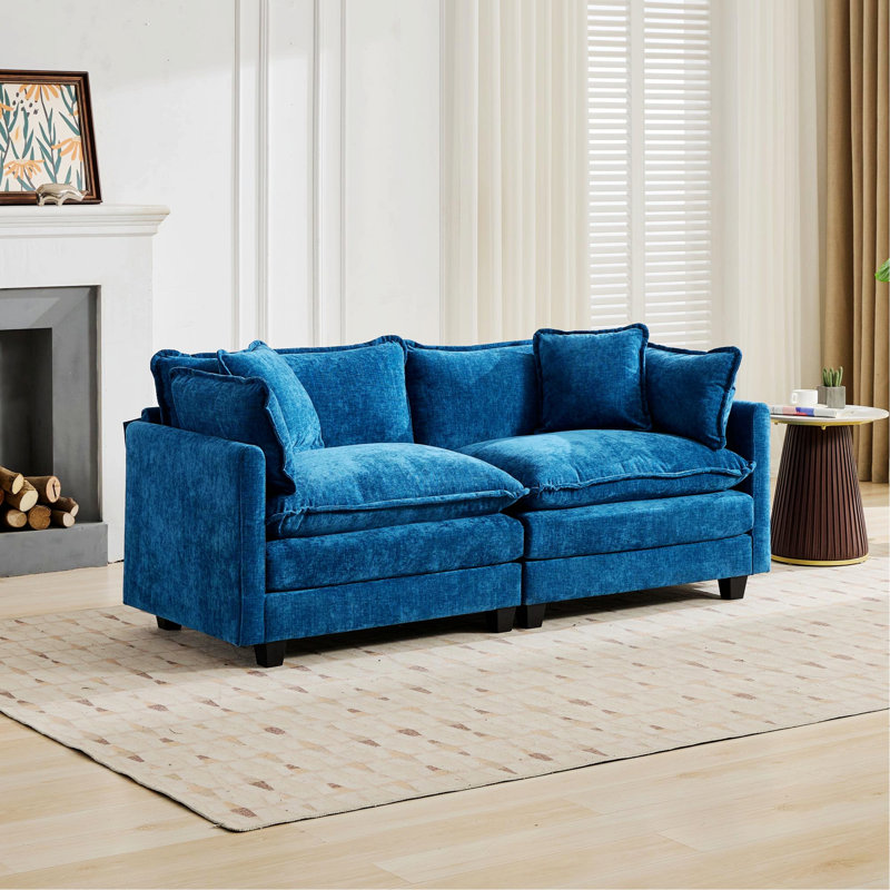 Canapé rembourré, causeuse avec coussins pour salon, chambre à coucher et appartement, Bleu