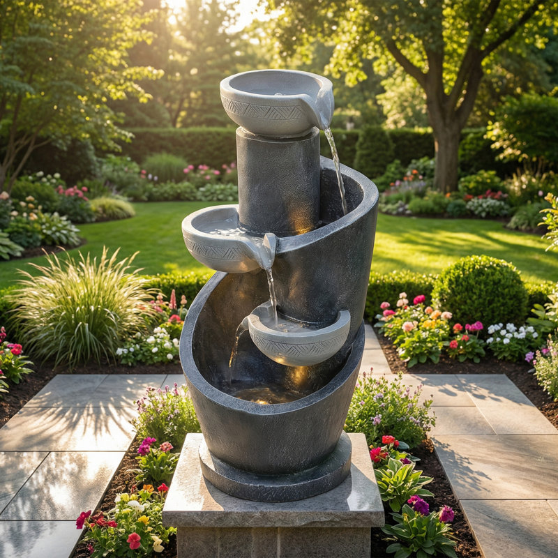 Outdoor Fountain with Lights
