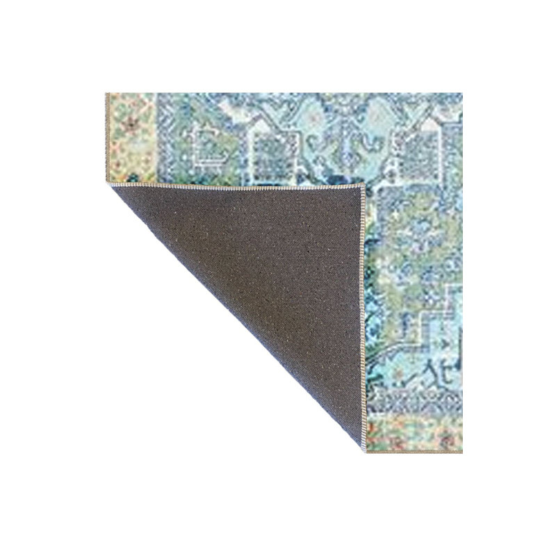 Tapis bleu lavable décoratif à motif floral traditionnel bleu, Sous-tapis carré 3 pi 11 po inclus