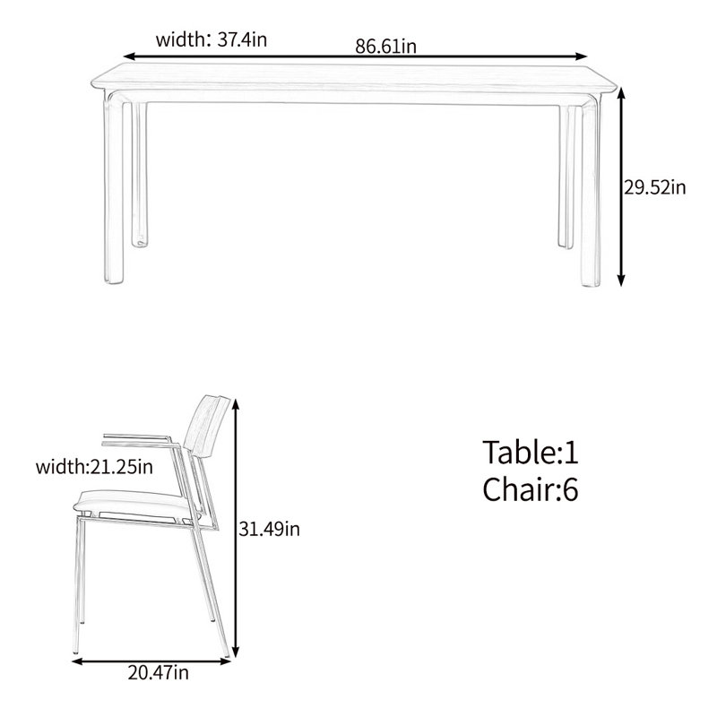 Ensemble de table en bois massif de haute qualité, H 29,52 po x L 86,61 po x l 37,4 po