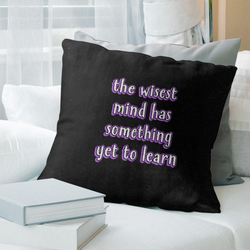 Coussin de style tableau d'apprentissage inspirant, 20 po x 20 po, Mauve, Polyester / bourre de polyester