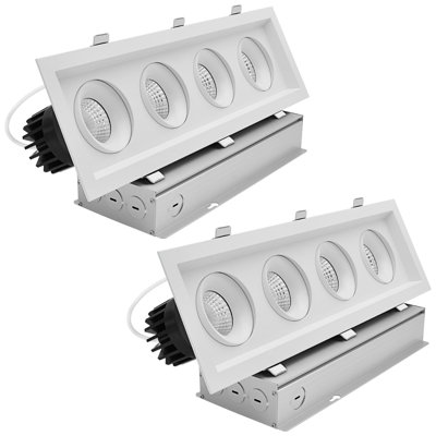 LUXRITE 4-Head Rectangle Regressed Gimbal LED Recessed Spotlight, 360° + 15° Swivel, 5CCT, CRI90, 60W, 4000LM, 60° Beam, Dual Dimmable IC & Wet 2 Pack
