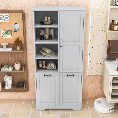 Élégante armoire de rangement haute avec beaucoup d'espace de rangement, fabrication en panneau de fibres à densité moyenne durable