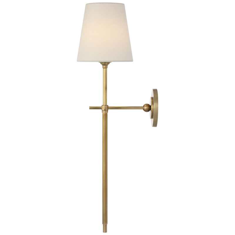 Thomas O'Brien Bryant 27" Cordless Tail Sconce with Linen Shade, Hand-Rubbed Antique Brass