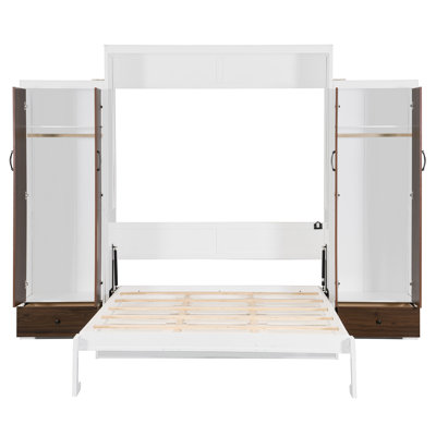 Twin Over Queen House Bunk Bed With Climbing Nets And Climbing Ramp, Natural