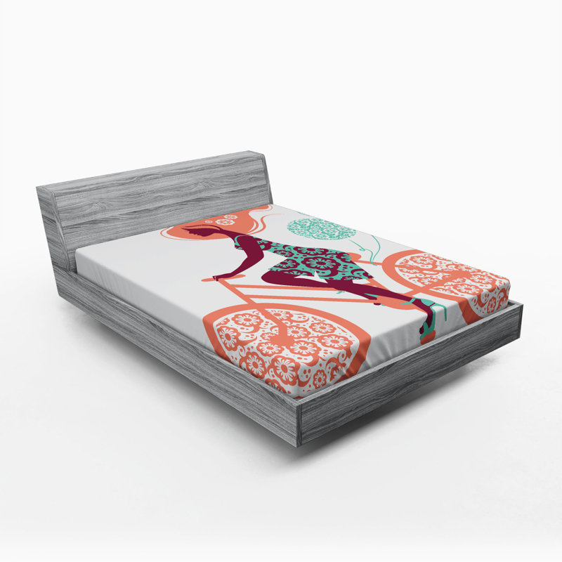 Queen Coral and Seafoam Floral Microfiber Fitted Sheet