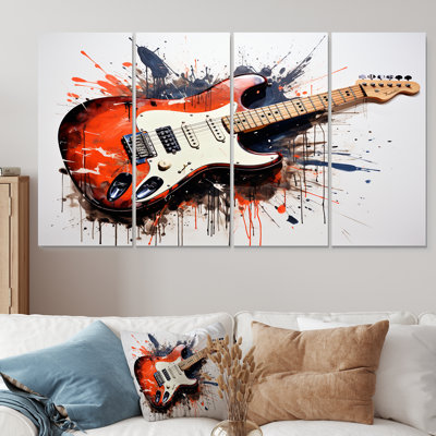 Red Fluid Brown Guitar Serenade - Music 4 Piece Wall Art Decor