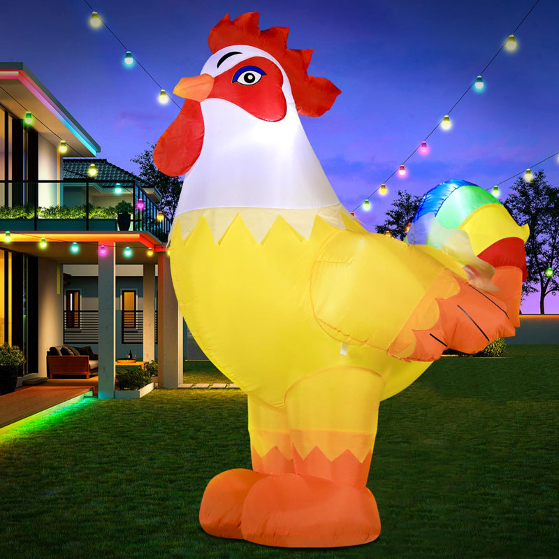 Coq de Noël gonflable avec lumières DEL pour cour