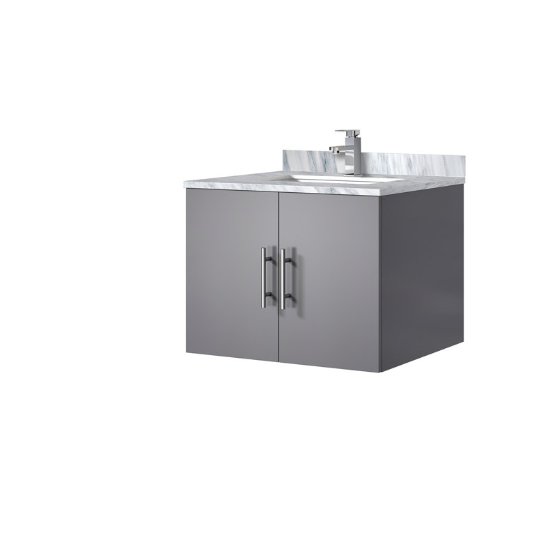 Ensemble de meuble-lavabo, comptoir en marbre de Carrare et robinet (sans évier), Dark Grey, L 24 po