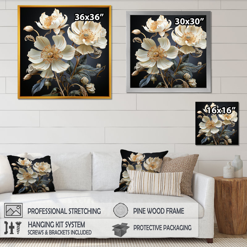 Impression sur toile Elegant Peony Dreamscape I sur toile, H 36 po x l 36 po x P 1,5 po, Cadre doré simple