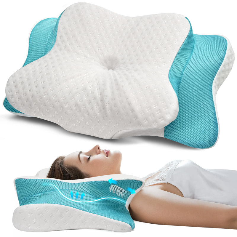 Cervical Pillow For Sleeping - Ergonomic Contour  Memory Foam Pillow, Suitable for All Sleepers, White Blue, King Size