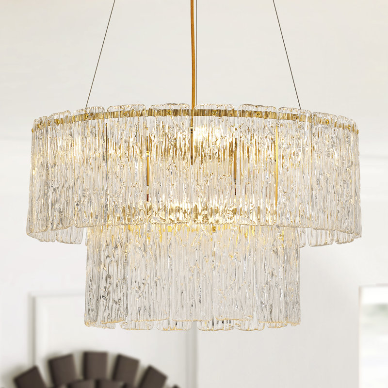 Lustre moderne en cristal, Six lumières, H 11,8 po x l 23,6 po x P 23,6 po