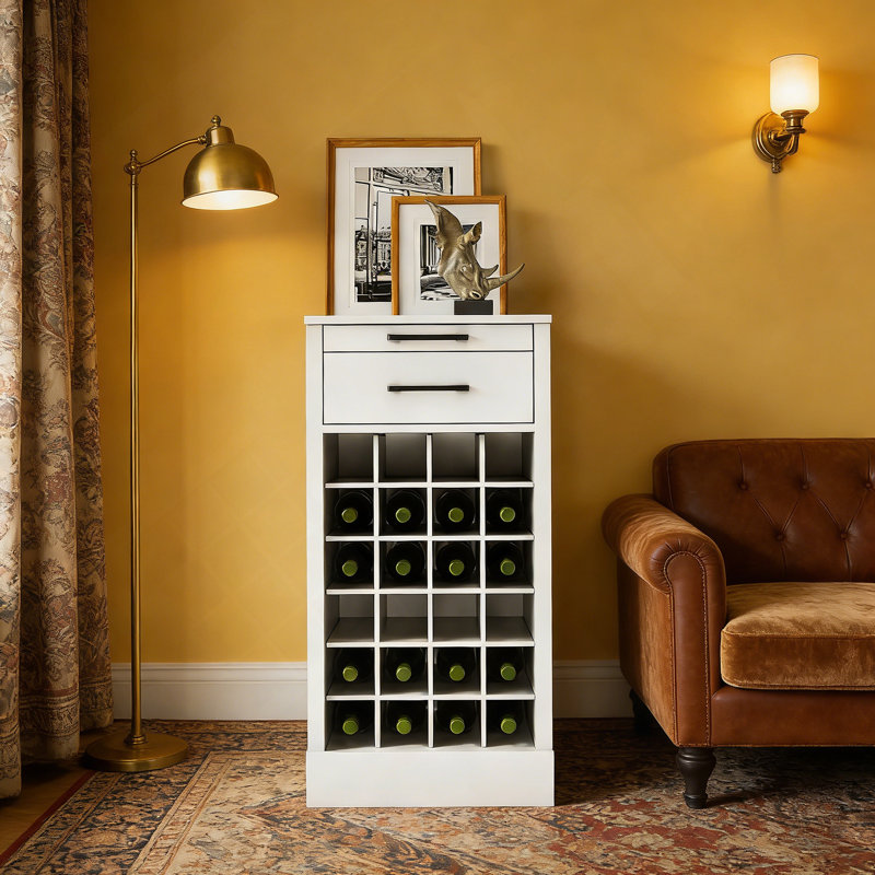 armoire de bar à vin 24 pièces brun noyer, Blanc