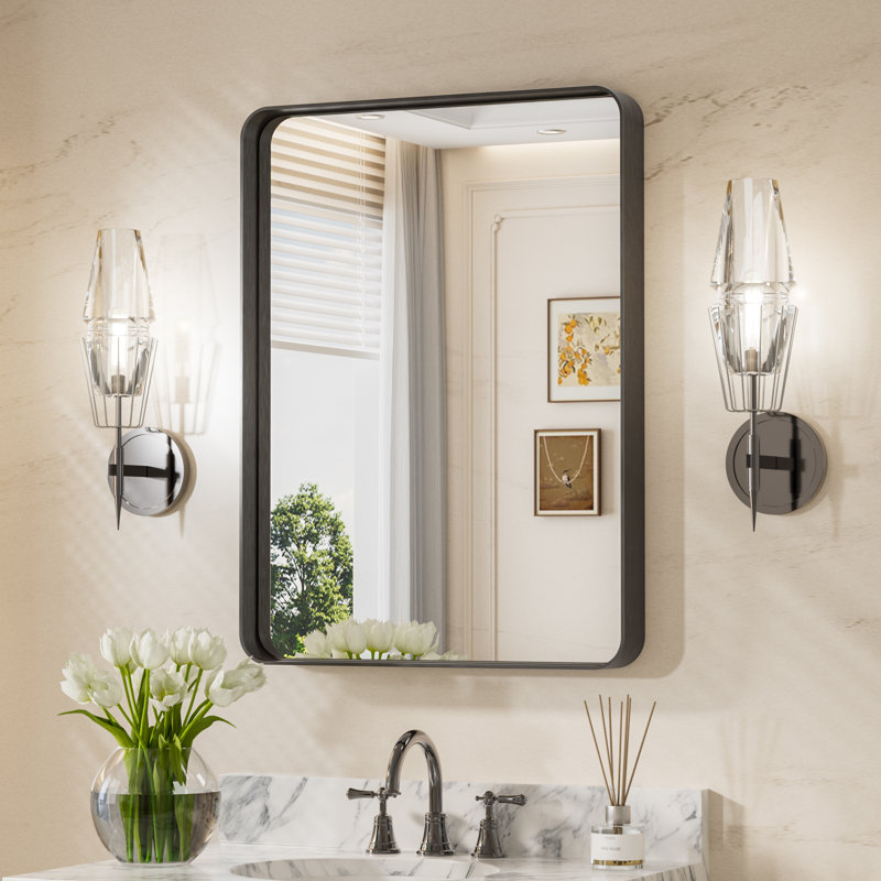 Miroir d'appoint Tyro, Noir mat, 32 po x 24 po, Rectangulaire