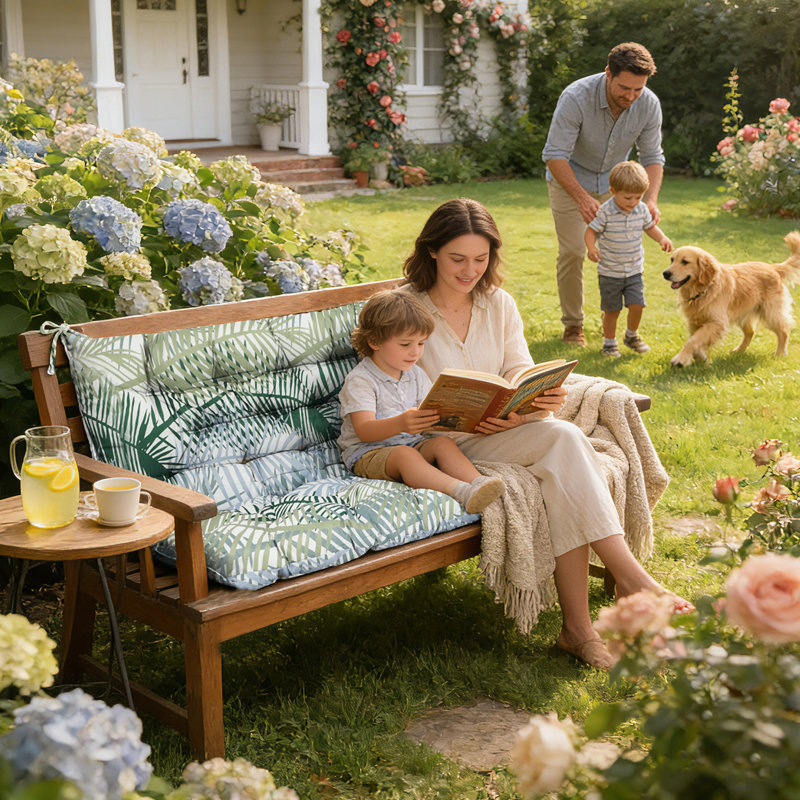 Porch Swing Cushions With Backrest, 4" Thicken Waterproof Outdoor Bench Cushion, Only Cushion, Bamboo, 71" W x 20" D