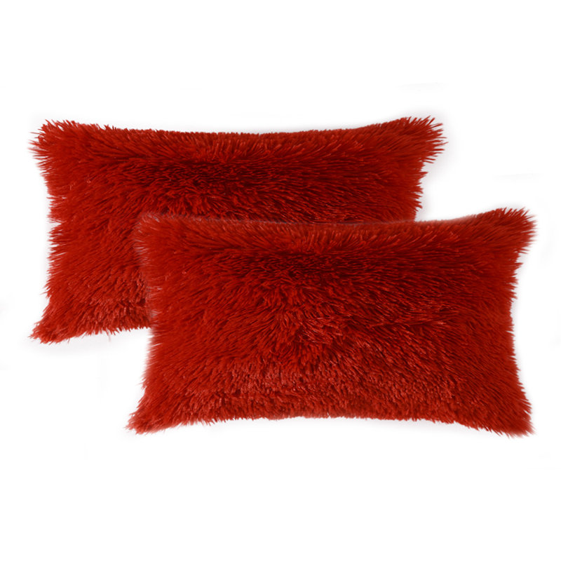 Cheer Collection Shaggy Hair Pillow Covers, Maroon, Pillow Cover Only - No Insert, 14 x 20