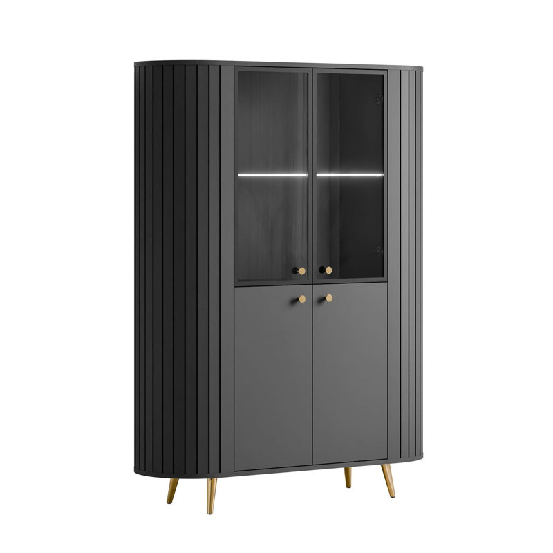 Elodie II China Cabinet with Lighting, Black/Gold