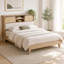 Cadre de lit Queen Size en rotin avec tête de lit de rangement, lit plateforme de style ferme avec tablette, lit en bois, silencieux, antidérapant, sans sommier, montage facile-1959731097