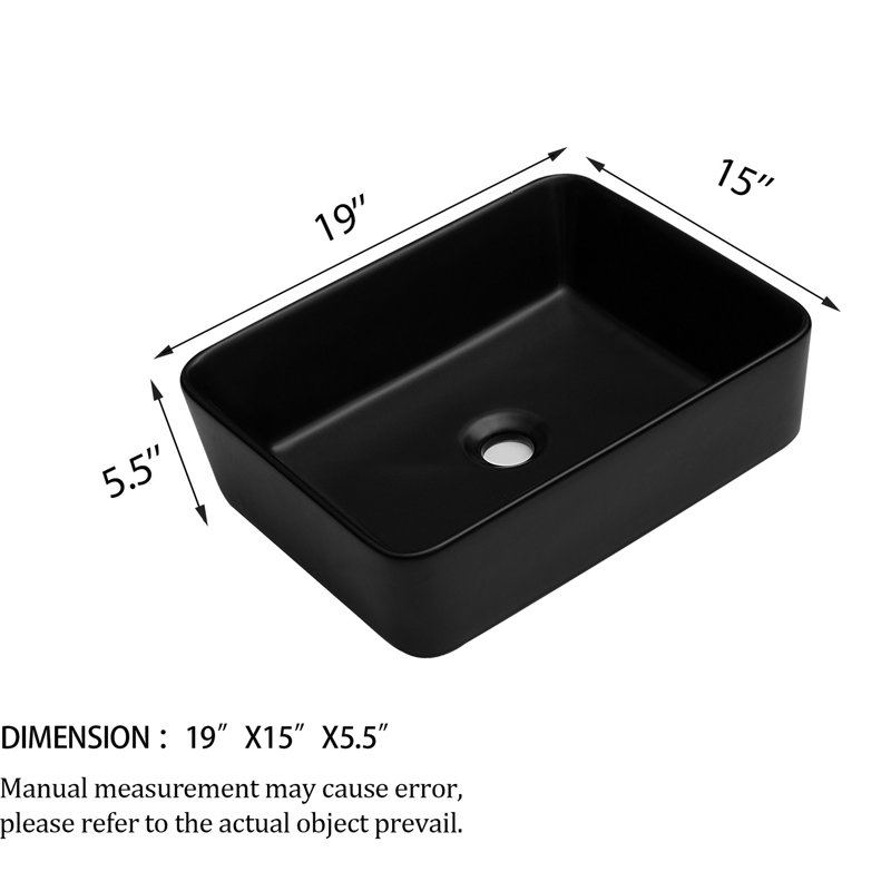 Lavabo de salle de bain rectangulaire en céramique 19 po x 15 po 5,5 po - Black Us
