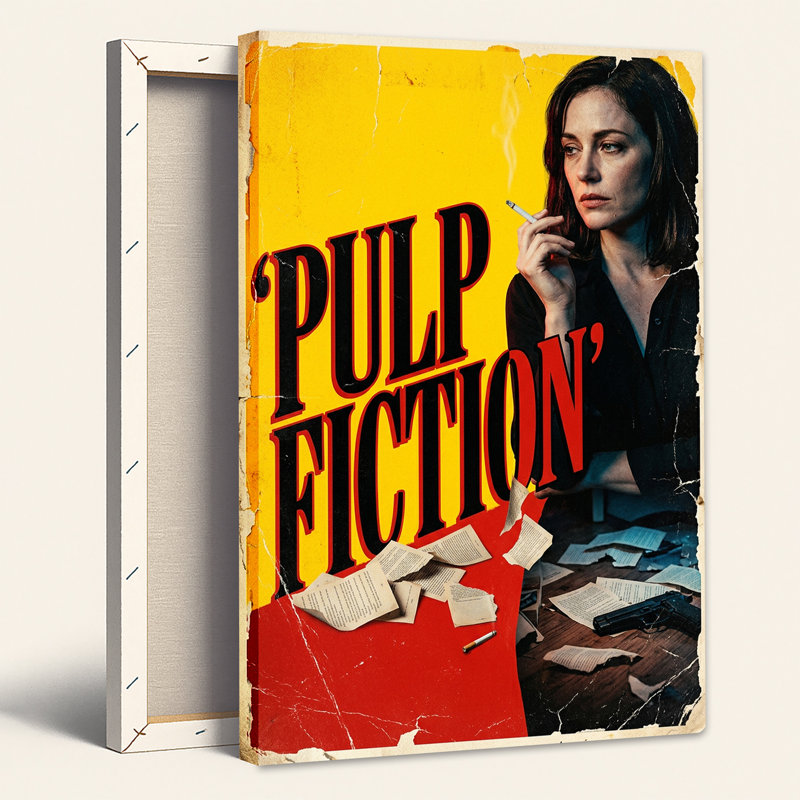Affiche de film Pulp Fiction vieillie, femme fumante, toile murale, H 18 po x l 12 po