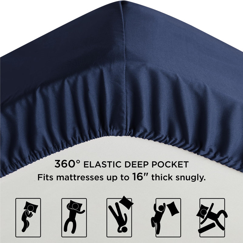 Bedsure Bed Fitted Sheet With 16 Inch Deep Pocket, Twin XL Fitted Sheet, Navy