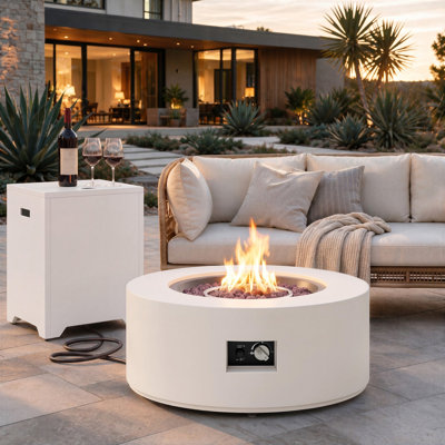 30'' Round Propane Fire Pit Table with Tank Cover, 50,000 BTU Outdoor Gas Fire Pit, Patio Fire Table with Lid, Lava Rocks & Rain Cover