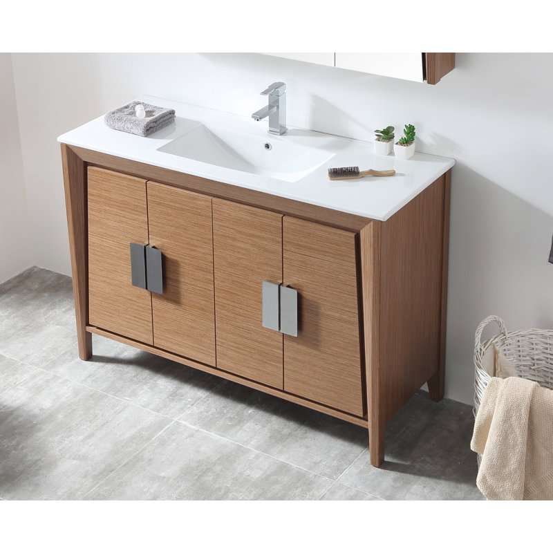 Deluca 47.75'' Single Bathroom Vanity with Ceramic Top, Light Wheat
