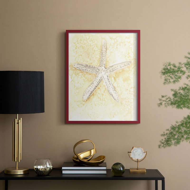 Salty Seashell I, reproduction encadrée - bois massif, H 15 po x l 12 po, Rouge