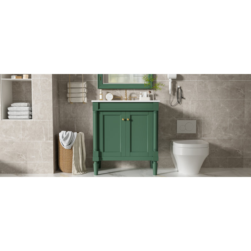 Armoire de meuble-lavabo 30 po avec lavabo en céramique 30 po, armoire de rangement avec portes à fermeture douce et pieds en bois massif