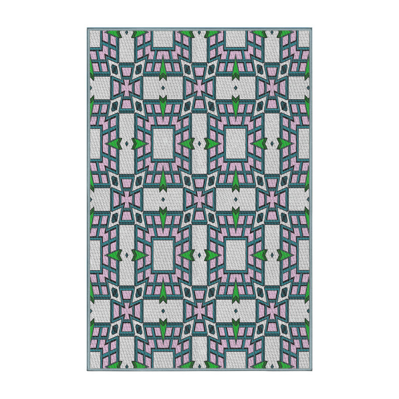 Tapis vert/rose à motifs, Rectangle 2 pi x 4 pi