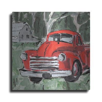  'Big Red Truck 4' by Annie Warren Metal Wall Art, 36" x 36"