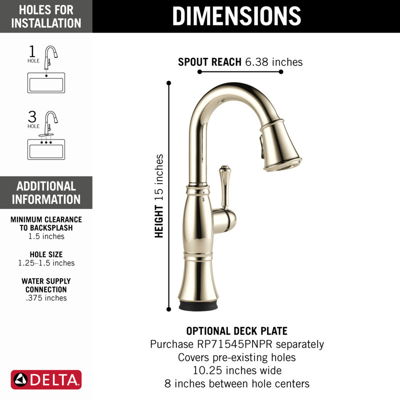 Cassidy Single Handle Pulldown Bar/Prep With Touch2O Technology, Polished Nickel