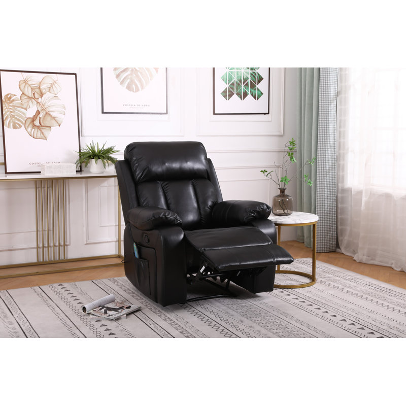 Analiha 91cm Wide Wing Chair Recliner, Black Leather Match