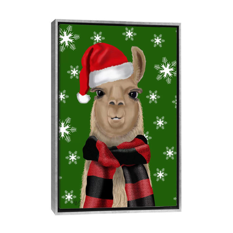 «Llama, Christmas Hat» par Fab Funky - impression d'art graphique, Aucun mat, H 26 po x l 18 po x 1,5 po
