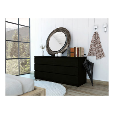 Asteria 6 Drawer Double Dresser, Metal Handles -Black