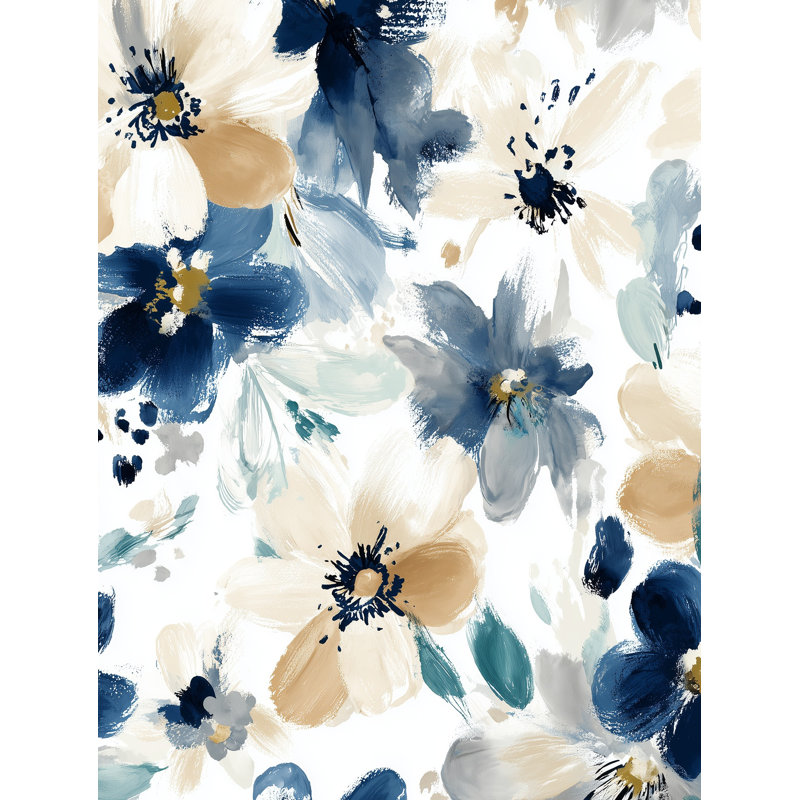Papier peint floral abstrait à double paroi amovible bleu