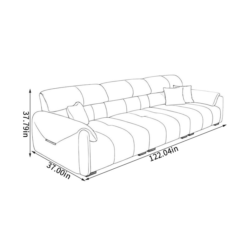 Modern in-line leather sofa, 37.79" H x 122.04" W x 37" D