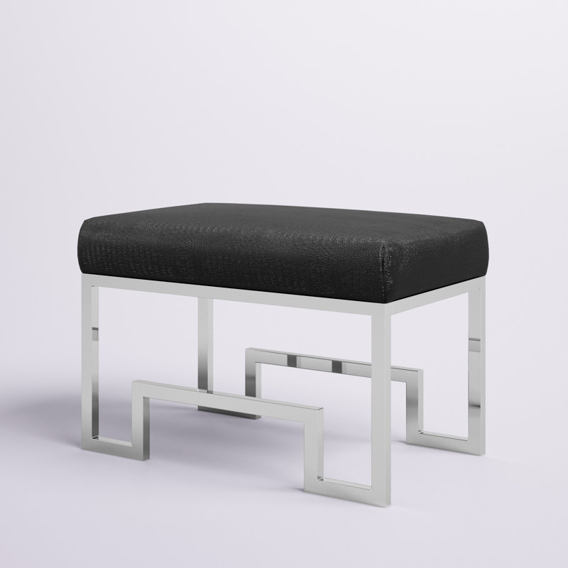 Tabouret de meuble-lavabo Pangea Home Declan Laurence, Acier poli lustré, Alligator végétalien noir